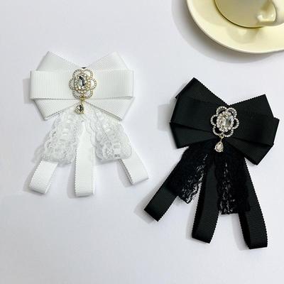 Broche de Cinta de Lazo de Encaje Dulce Elegante Broche de Corbata Vintage Corsage Broche de Luto Pines para Cuello de Traje de Mujer Accesorios para Ropa