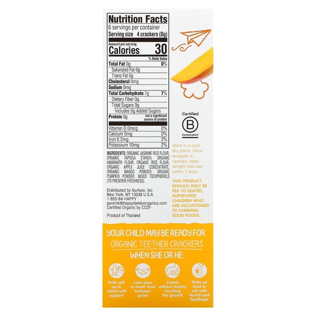Happy Family Organics, Organic Tithe Crackers, with Mango & Pumpkin, with Amaranth, 12 packs, 0.14 oz (4 g) each