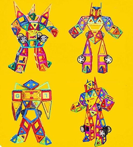 Mag Player Komplettes Teileset zum Bauen von Robotern, 268 Teile, Magnetblöcke, Anleitung und supergroßer Aufbewahrungskoffer, der von vielen Personen verwendet werden kann