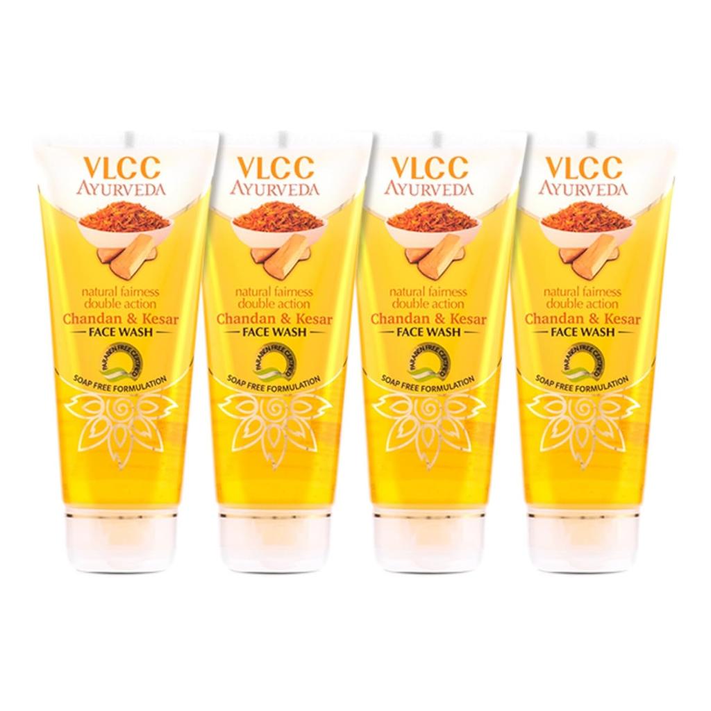 VLCC Ayurveda Natural Fairness Chandan & Kesar Face Wash 100ml Pack of 4 Brightening Skin