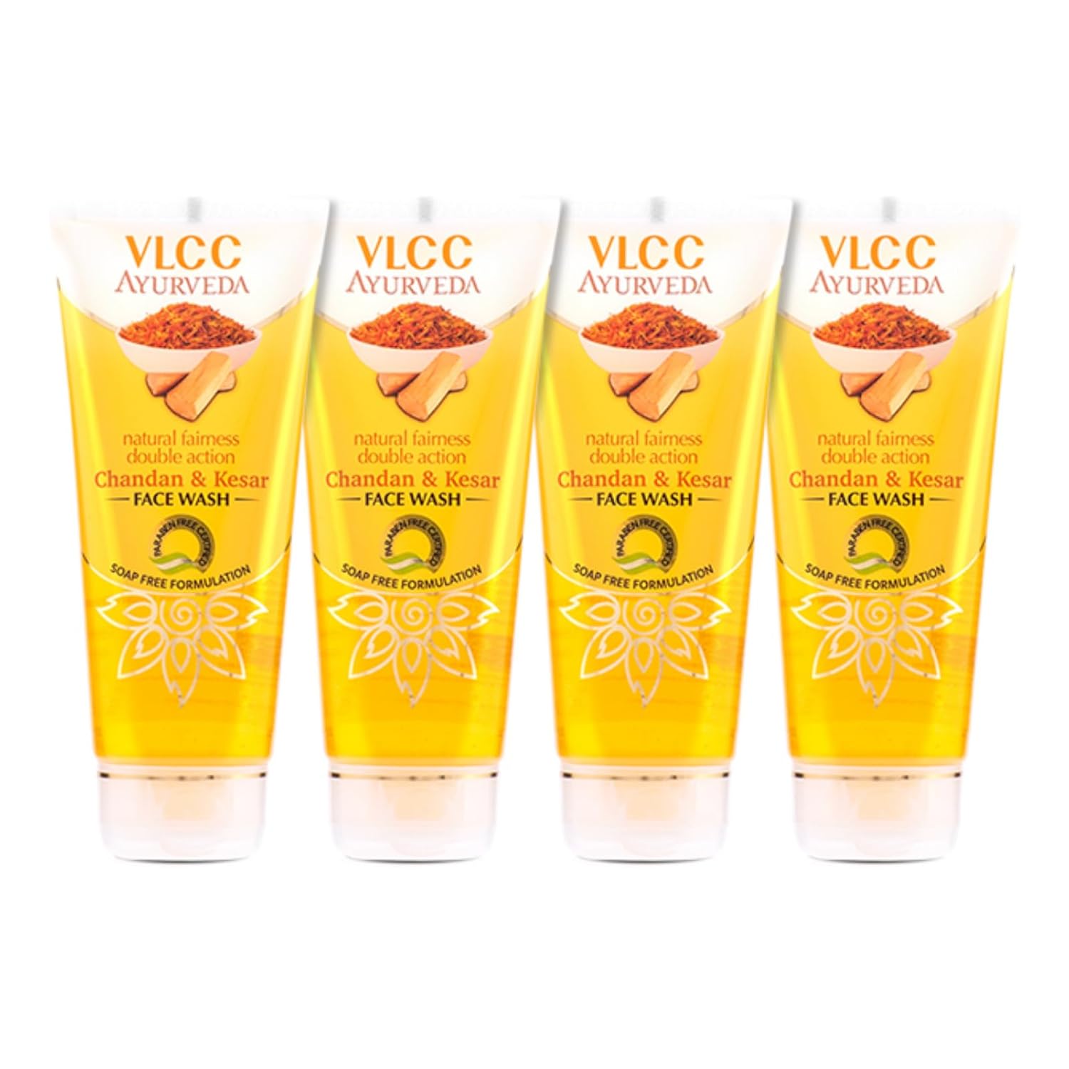 VLCC Ayurveda Natural Fairness Chandan & Kesar Face Wash 100ml Pack of 4 Brightening Skin