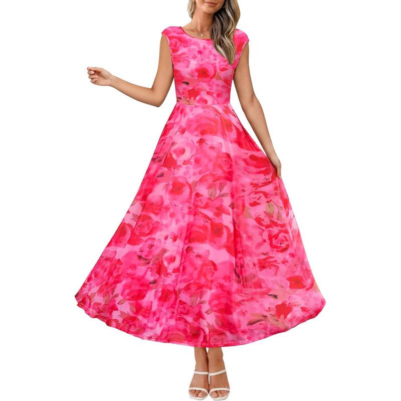 Huge good-looking 2026 summer new mesh loose high-end temperament lazy flower dress