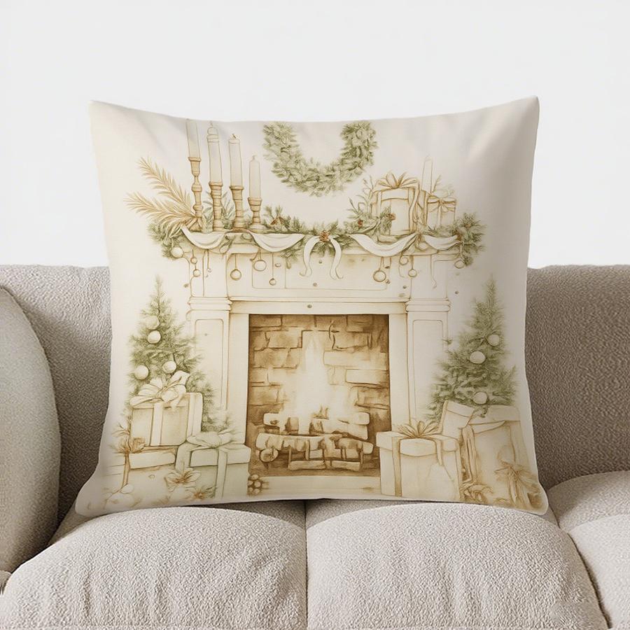 Home Decor Christmas Ornaments And Holly Pillow Cover Pattern Cushion Cover Suitable For Sofa Bedroom Car Pillow Cover