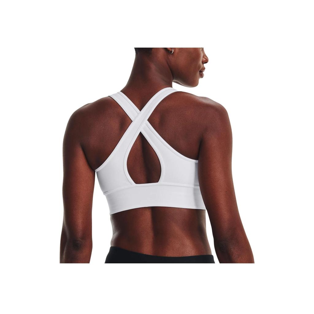 Under Armour Round Neck Solid Color Logo Print Sports Medium Support Bra Women Bras White 1377916-100