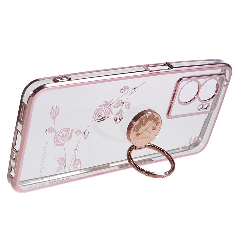KADEM Rhinestone Flower Cover for Oppo A57 (2022) 5G/A77 5G Electroplated Clear TPU Phone Case with Ring Kickstand