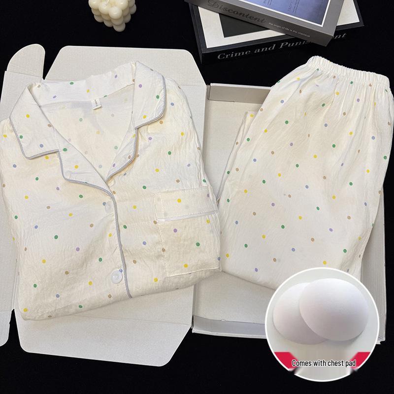 Damen Cartoon Pyjama-Set aus Wolkenbaumwolle mit Brustpolster - Langarm-Cardigan und Revers für Frühling und Herbst