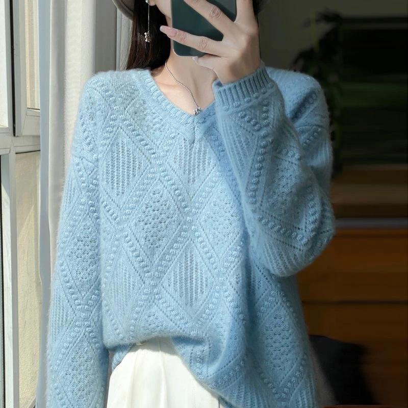 Sweater for Women Autumn Winter Thickened Pullover Warm Knitted Striped Crew Neck Base Layer Stretchy Long Sleeve Oversize Jumper Tops