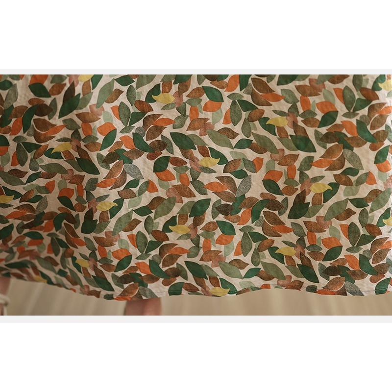 DIMANAF 2025 Women Plus Size Spring Summer Dress Basic Long Dress Leaf Printing Vintage Loose Long Sleeve