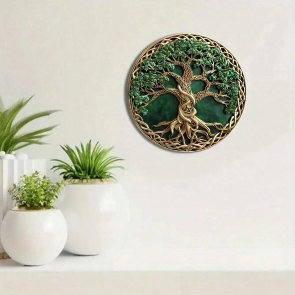 Vintage Mandala Tin Sign, Tree of Life Round Wall Art, Home Decor Metal Plate