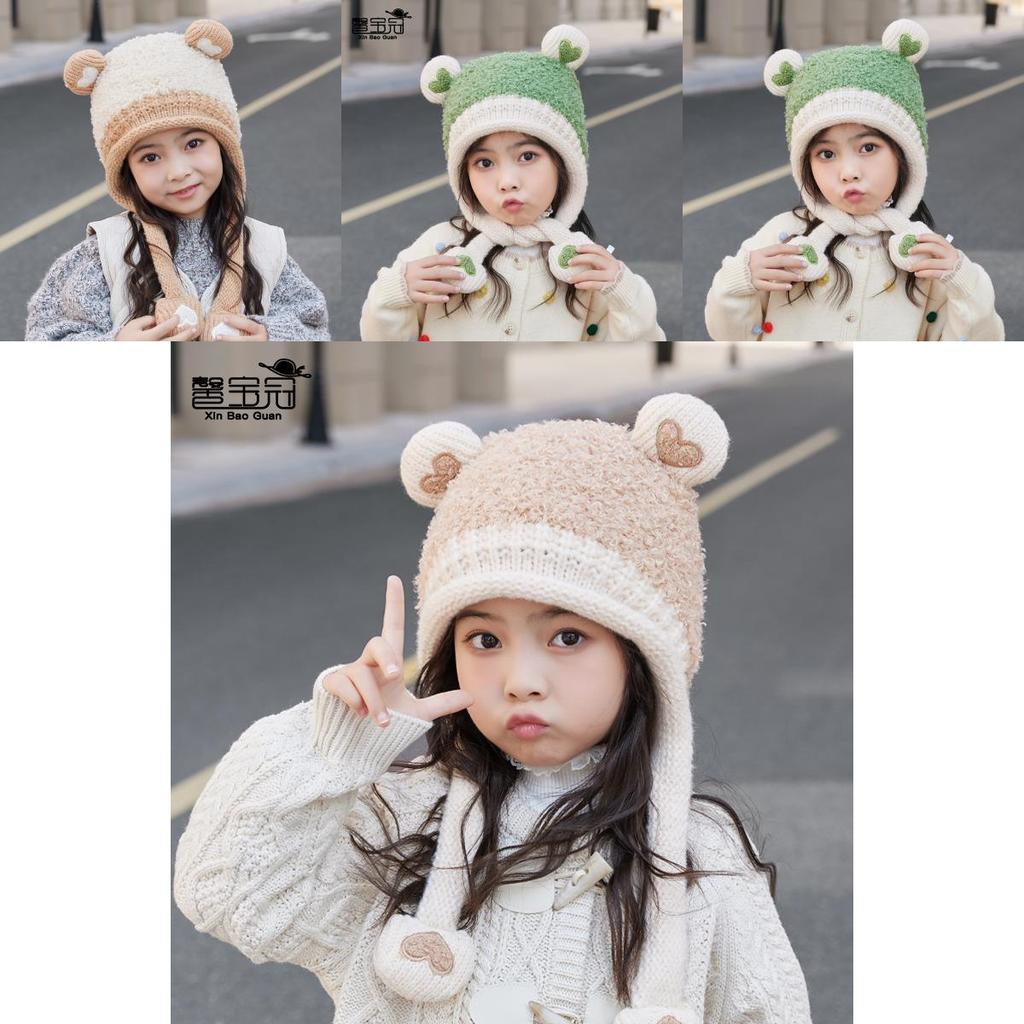 Kids Knit Hat With Heart Ears For Winter Warmth And Wind Resistance