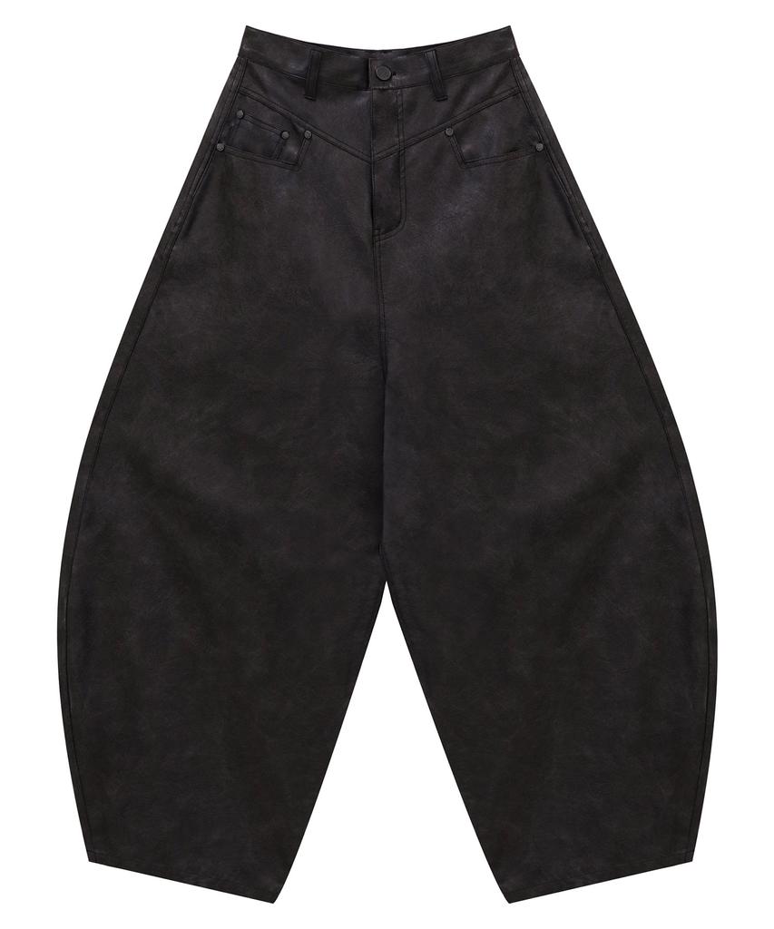 Teulimingbeodeu Front Yoke Leather Pants [ Brown ]