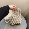 Luxus Perlen Damen Eimer-Tragetasche Gewebte Perlen Umhängetaschen für Damen Kleine Geldbörse Handtasche Lässiger Kordelzug Damen Münzbörse