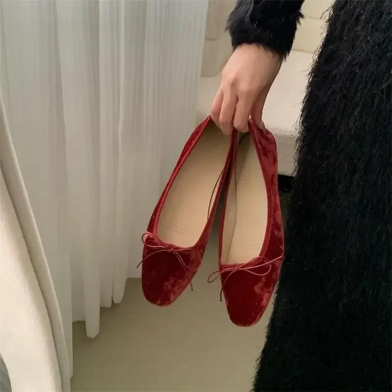 Slip On Women Velvet Flat Fashion Elegant Butterfly-knot Spring Autumn Classics Ladies Comfort Soft Sole Mary Jane Shoe Non-slip