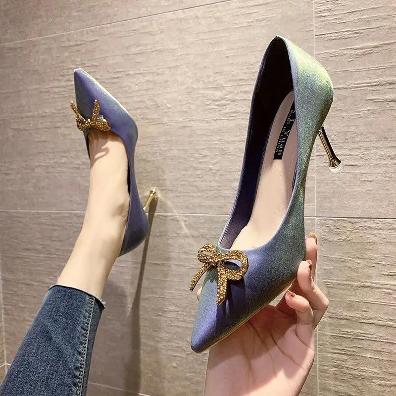 Fashion Women's Shoes Blue Stilito Party With Crystals On Promotion 2025 Trend 39 Vacation Summer Fashion Ladies Pumps Chic and Elegant