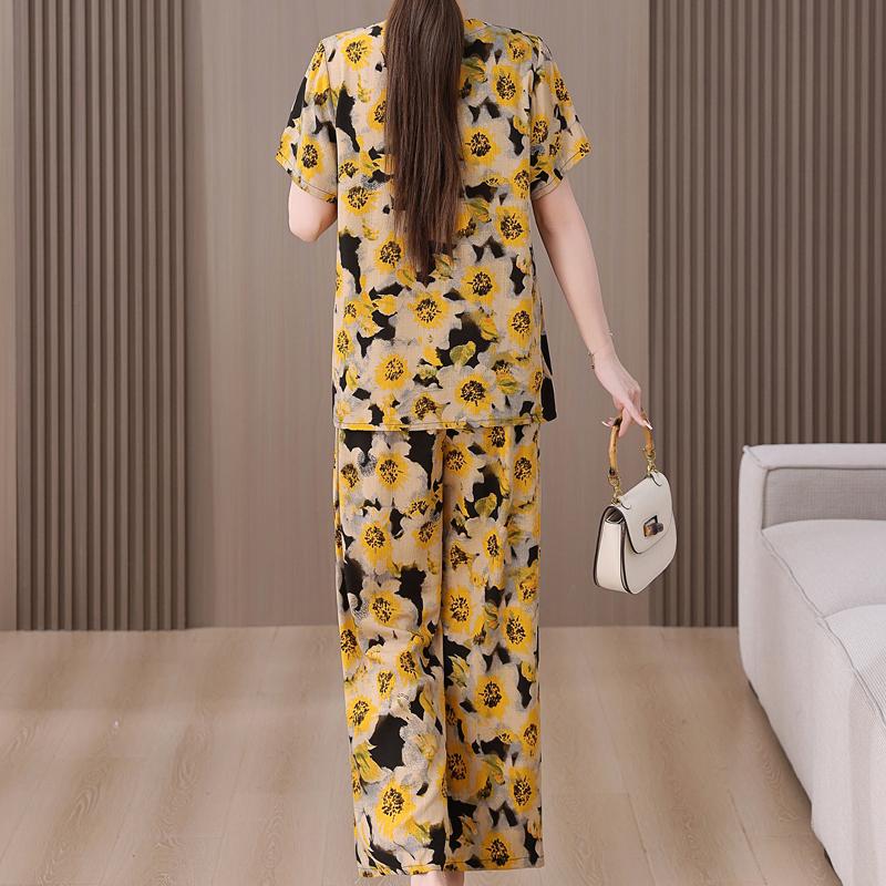 Summer Women's Two Pieces Set Plus Size Elegant Cotton Linen Wide Leg Pant Sets Casual Ladies Clothes