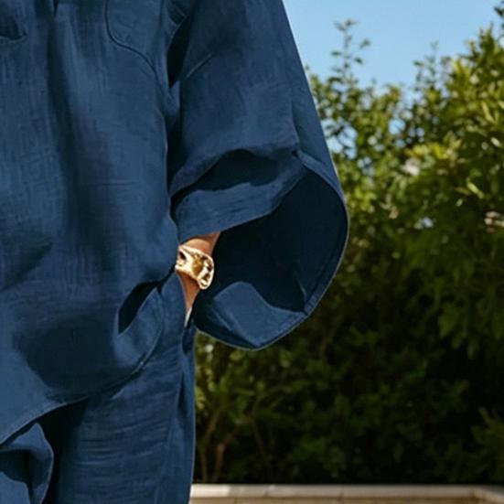 Dámské dvoudílné sety Batwing Dlouhý rukáv Výstřih do V Top a Crop Kalhoty Set Letní Dovolená Volnočasové Oblečení s Kapsami