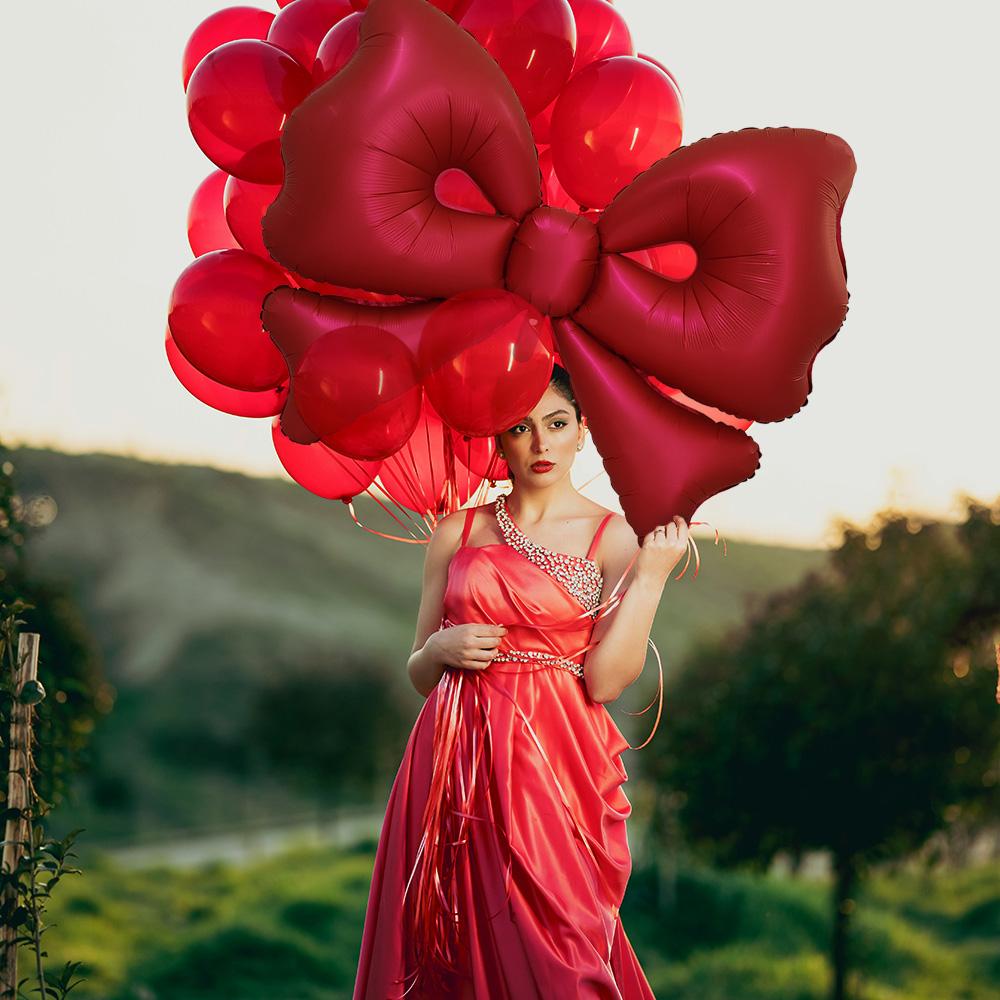 2er-Pack 50 Zoll Matt Rote Schleifenballons, Riesige Rote Schleifen-Folienballons, Elegante Rote Riesen-Schleifenballons; Geeignet für Geburtstagsfeiern, Junggesellenabschiede,