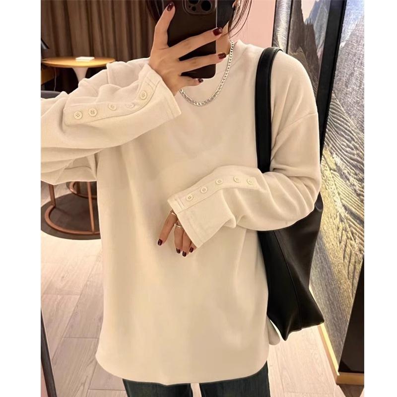 Dünnes Samt-Unterhemd für Damen, Herbst und Winter, Langarm-T-Shirt, Locker, Mittellang