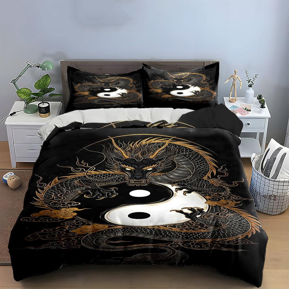 Dragon with Yin-Yang symbol. Bedding sets Duvet cover sets Duvet covers Pillowcases(1* Duvet Cover 2* Pillowcases without duvet insert)