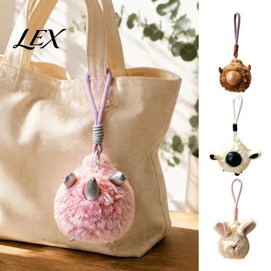 Cute Bag Charm Plush Animal Keychain, Soft Stuffed Pendant with Braided Cord, Round Small Gift for Kids Bunny Sheep Backpack, Decorative Mini