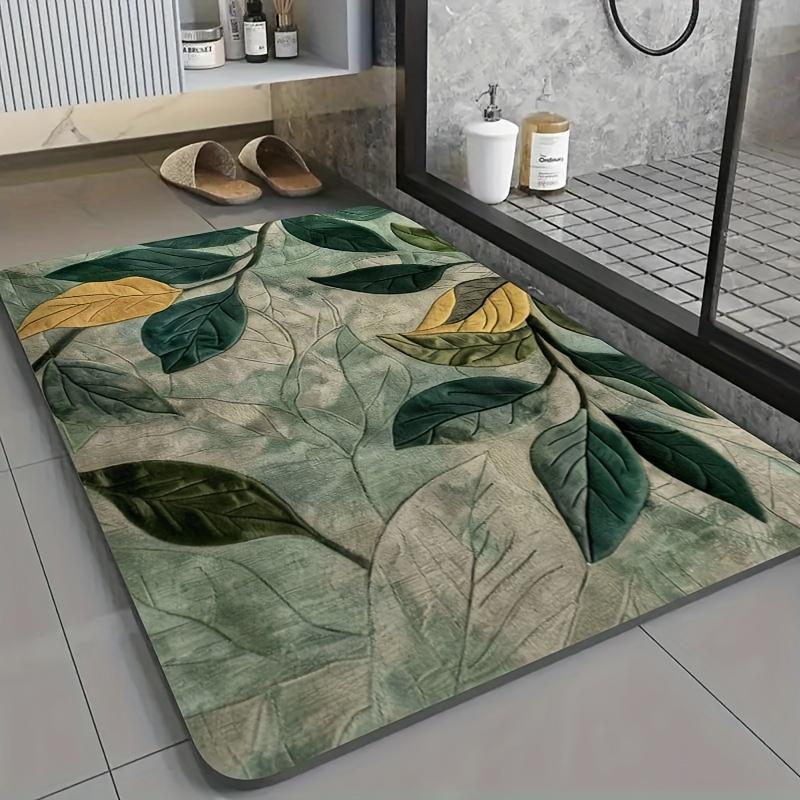 VIKAMA Premium Leaf Carpet Green Dirt-Resistant Bathroom Mat Waterproof Non-Slip Doormat Rug For Bedroom Carpet For Live Room