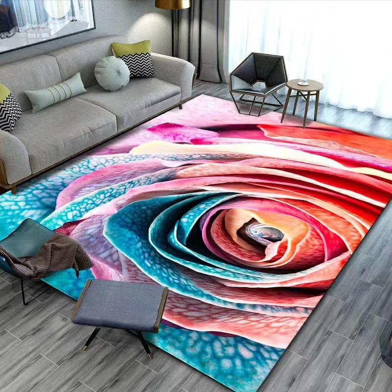 Flower Carpet Retro Printed Abstract Carpet Living Room Tea Table Mat Home Room Carpet Mat