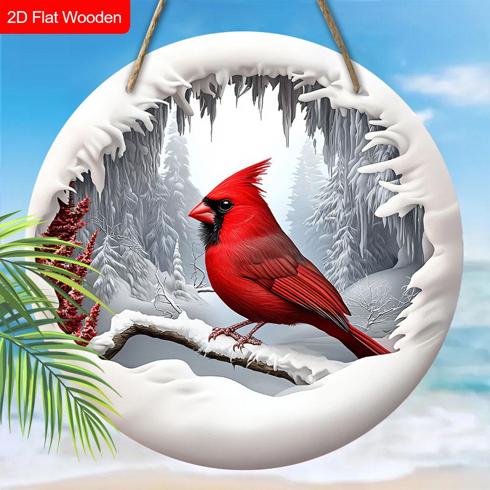 Classic Cardinal Wooden Christmas Sign - Navidad Round Sign for Front Door, Church Door, Wall Hanging Decor - Ideal Christmas Decoration