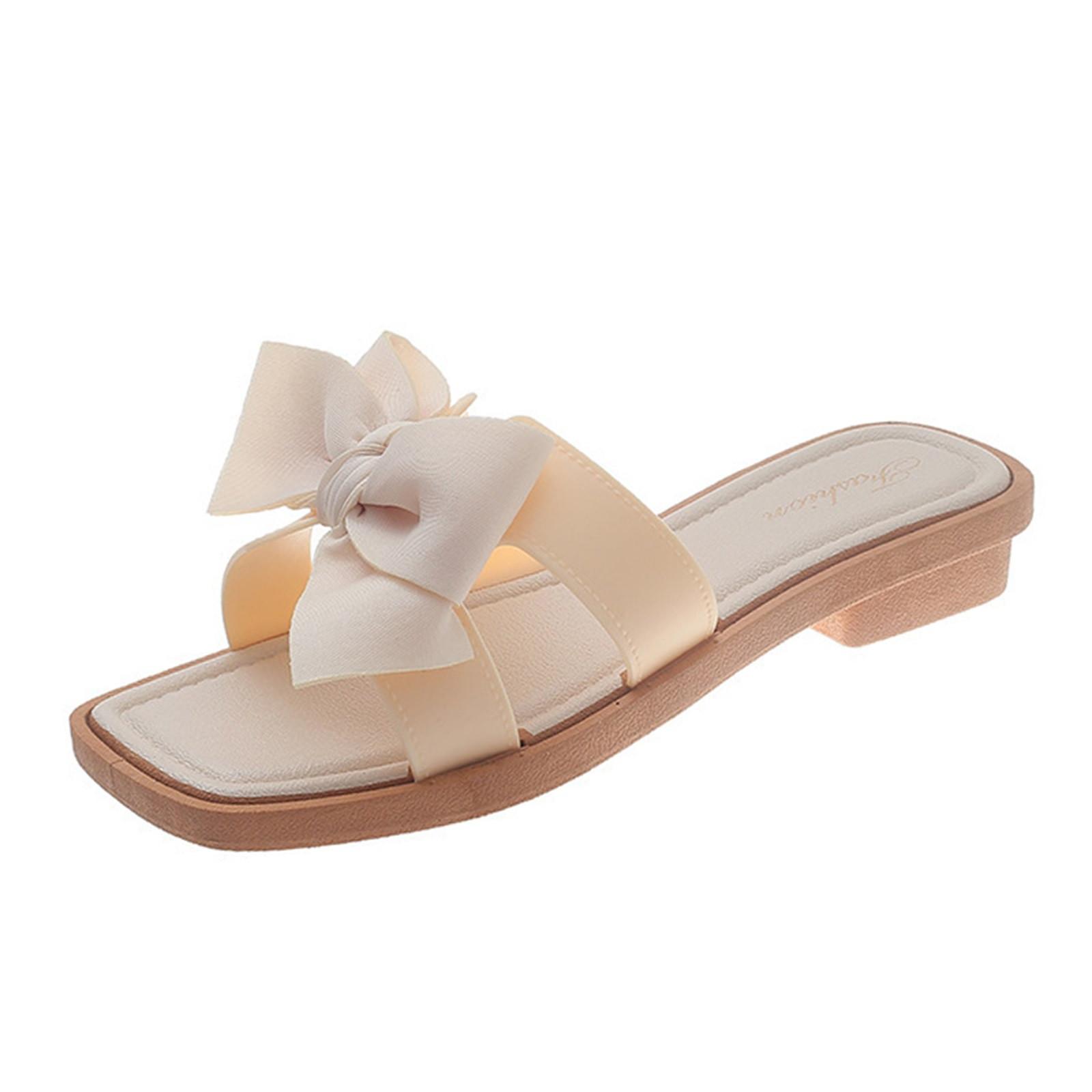 

Summer New Fashion Ladies Non- Mid-Heel Rhinestone Slippers Sandals 40 бежевый