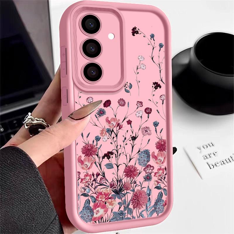 Floral Print Silicone Phone Case For Samsung Galaxy S23 S22 S24 Ultra S21 S23 FE A55 A54 A15 A14 A35 A52 A53 5G Soft TPU Cover