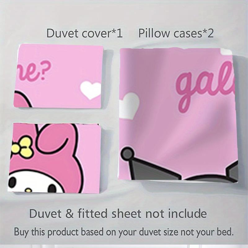 3pcs My Melody, Kuromi Breathable Polyester Bedding Set Soft Duvet Cover and 2 Pillowcases,Suitable for All Seasons, 082606b