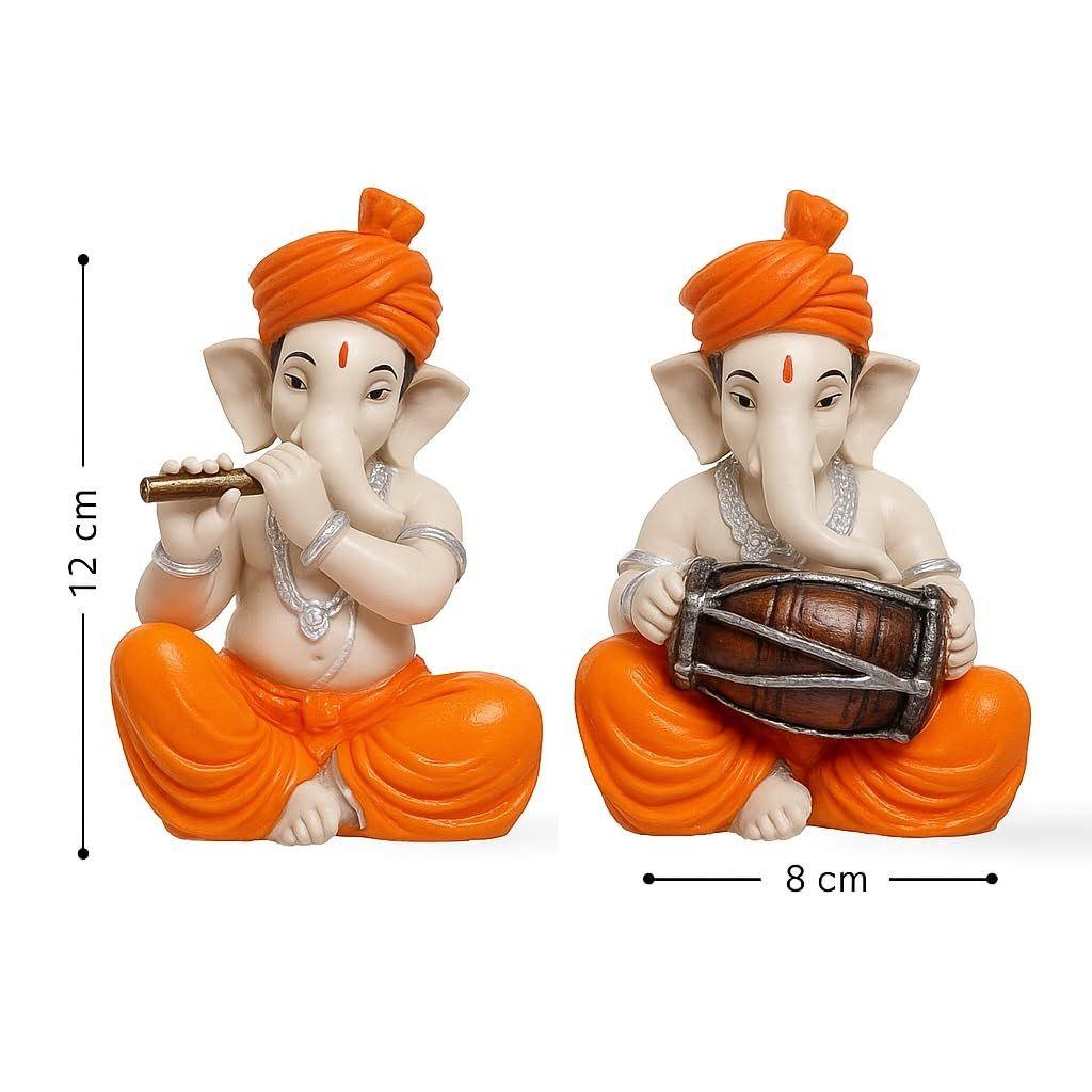Musical Ganesha Pair for Home Decor | Brings Prosperity - (Orange and White, Pack of 2)(Resin)