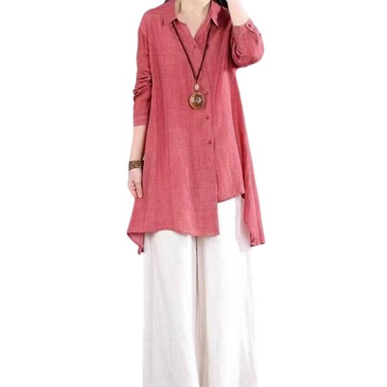 

Женская рубашка с лацканами, длинным рукавом, однобортная, топы, неровный подол, однотонная, средней длины, повседневная рубашка M красный