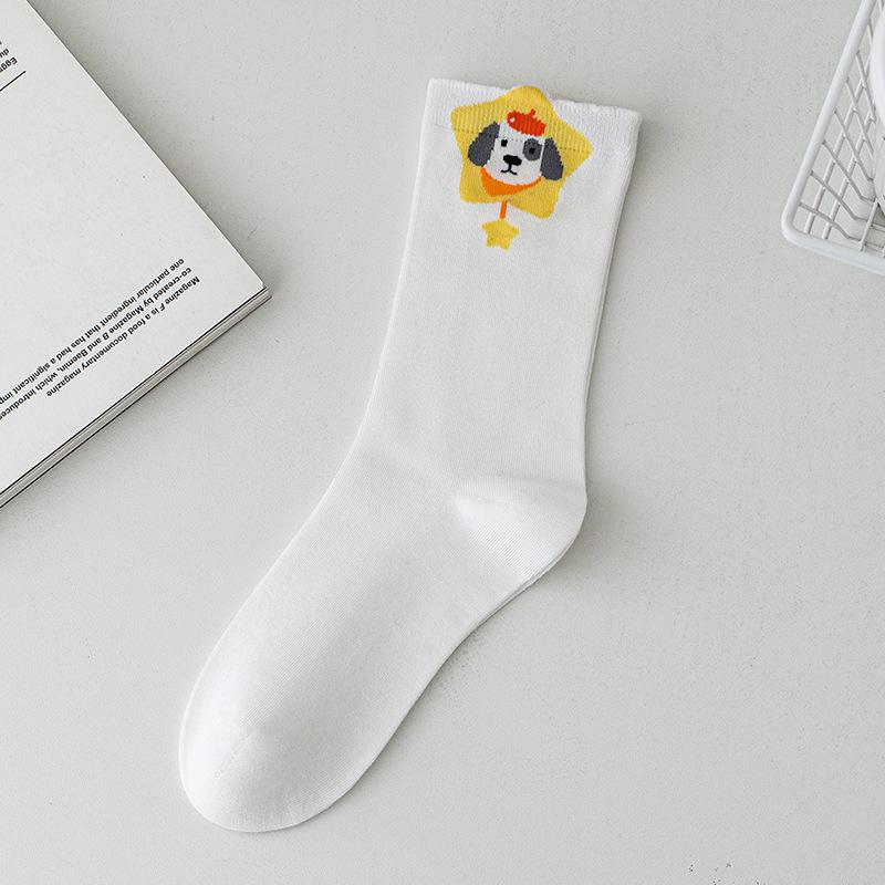 5 Pairs of Female Spring and Summer Cute All Match Cartoon Animal Tube Socks