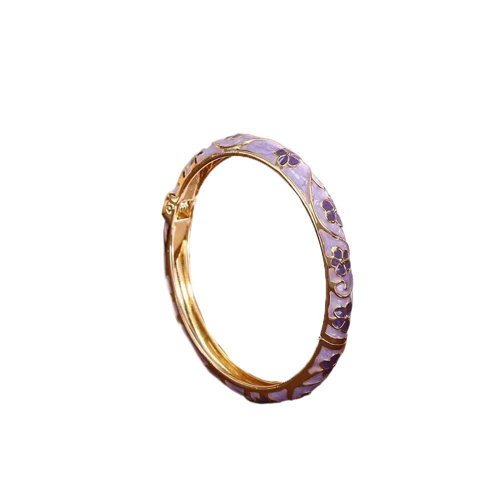 Chinese Vintage Cloisonne Bangle Traditional Women's Hand Bracelet Hollow Out Flower Bangle Girls