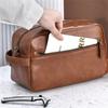 Men PU Leather Wash Bag Travel Business Trips Portable Cosmetic Bag Large Capacity Multi Pocket Design Handheld Business Trip Wash Bag