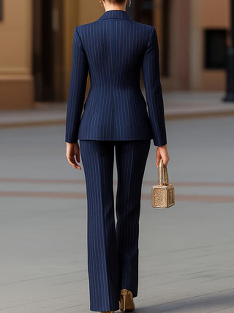 Women's Suit Set Early Spring Fashion Simple Lines Double-Row Button Two-Piece Set