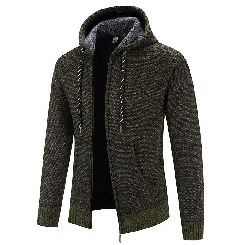 

Men s Slim Fit Hooded Knit Cardigan with Velvet Lining XXL армія зелений колір