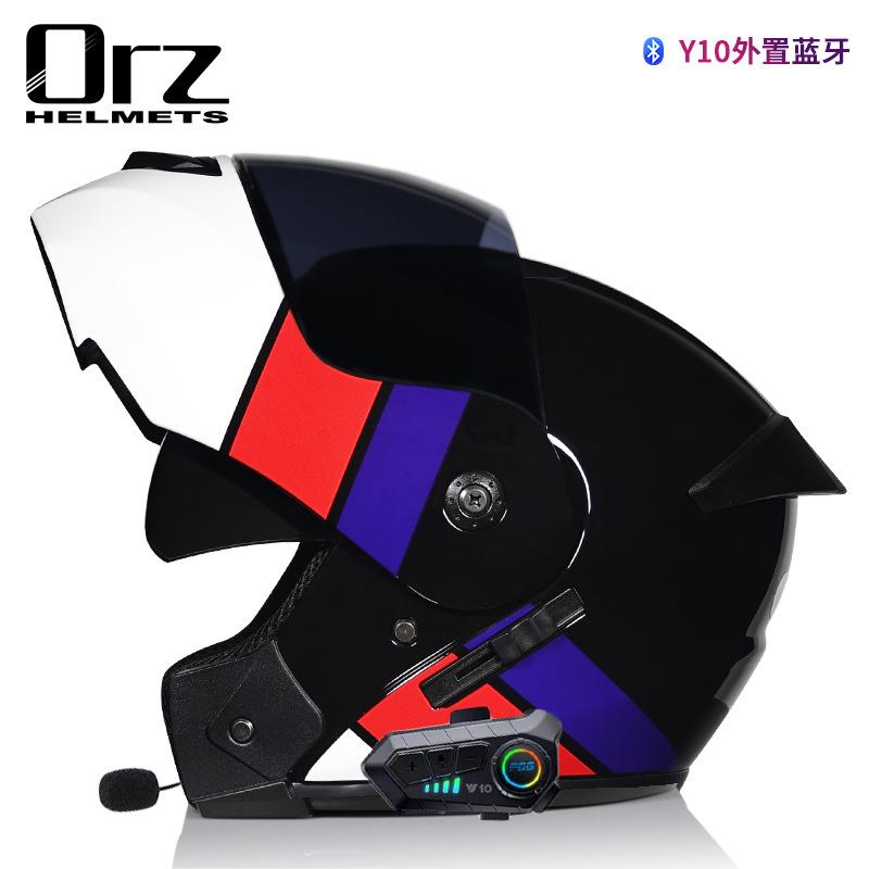 

Orz Электрический велосипедный шлем с откидной крышкой, двойной линзой, мужской и женский, для езды на мотоцикле, гоночный полный шлем, всесезонная версия Bluetooth XL