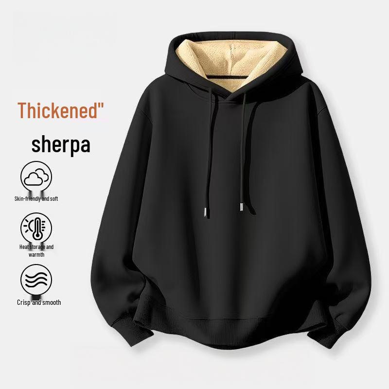 Retro Lambswool Hooded Sweatshirt: Solid Color, Warm, Plus Velvet, Casual Men's Jacket for Autumn & Winter