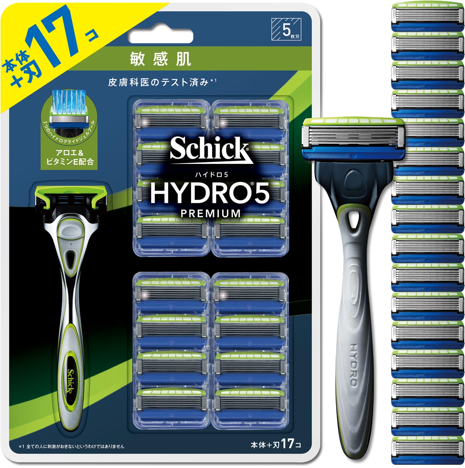 

Schick Hydro 5 Premium Sensitive Skin Club Pack Holder (Blades + 16 Replacement Blades), Silver, Men s Razor