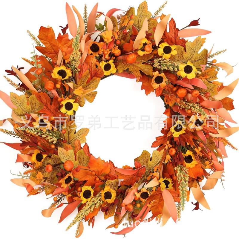 Harvest Wreath With Pumpkins Berries Vine Circle Halloween Thanksgiving Door Decor