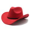 New Unisex Vintage Western Cowboy Cowgirl Felt Hat With Punk Belt Winter Autumn Panama Imitation Wool Jazz Cap