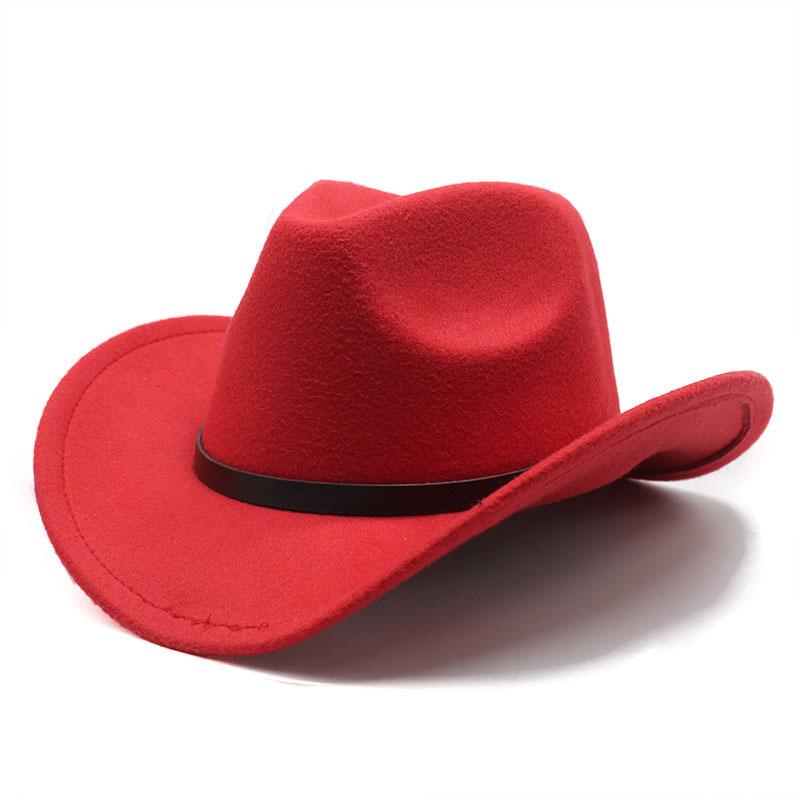 New Unisex Vintage Western Cowboy Cowgirl Felt Hat With Punk Belt Winter Autumn Panama Imitation Wool Jazz Cap