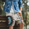 Summer Totem Knitted Shorts Men's  Elastic Waist Casual Shorts with Corduroy Pocket Summer Beach Breathable Short Pants