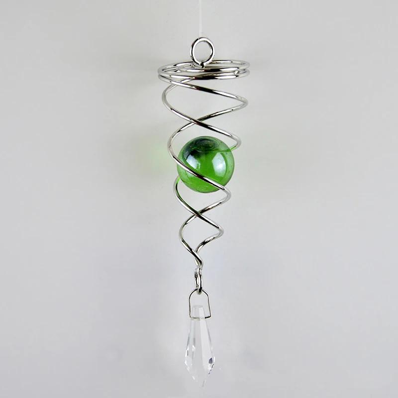1pc Gazing Ball Spiral Tail Wind Spinner Stabilizer Stainless Steel Round Crystal Sun Catcher Hanging Swivel Hook Garden Decor