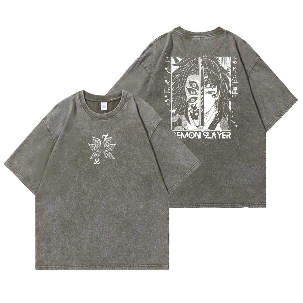 Washed Acid Washed T Shirt Man Demons Slayer Anime Y2K Classic Casual T-Shirts Summer O Neck Hip Hop Tee Shirt Oversize Clothing