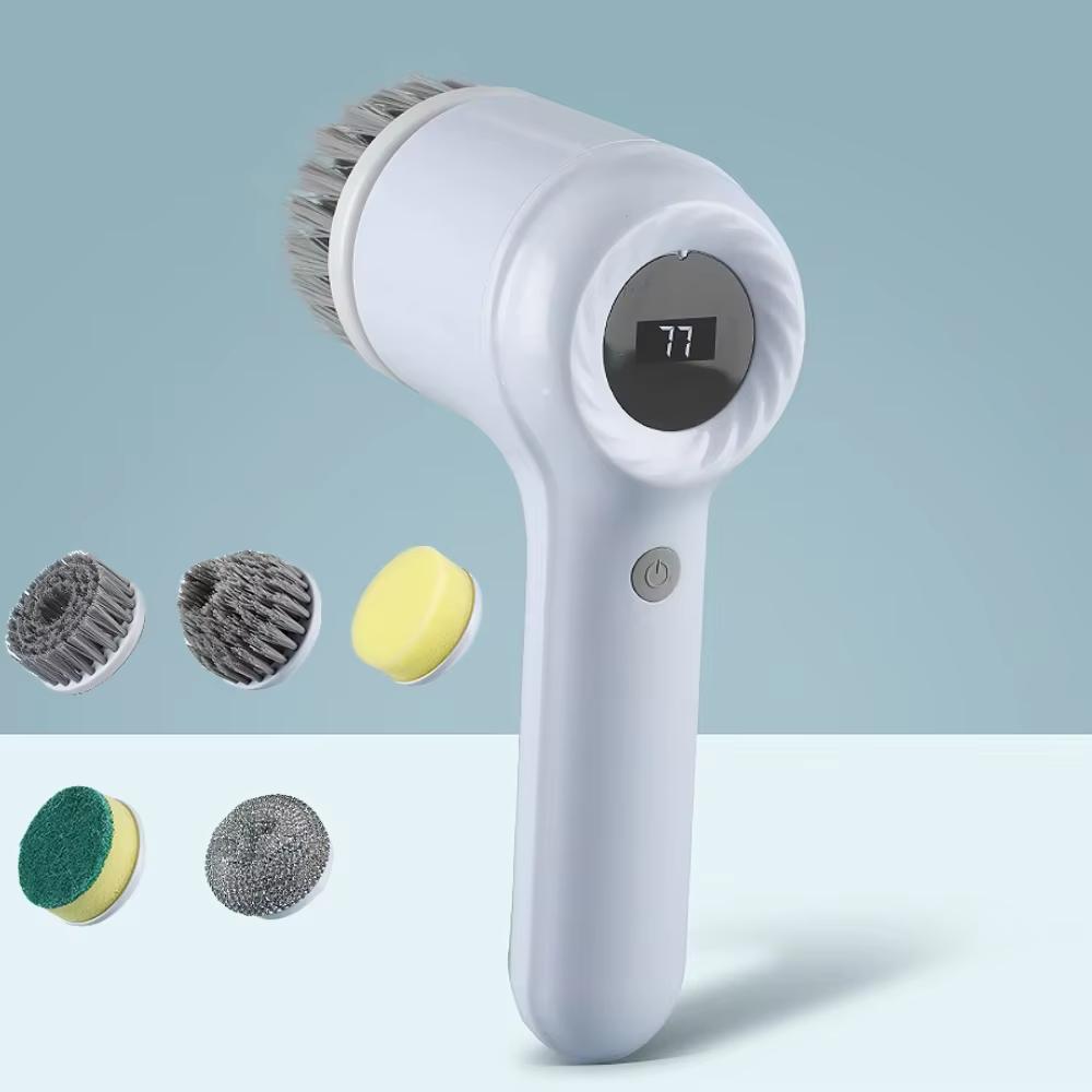 Spin Scrubber, Bathroom Cordless Power Scrubber with 5 Replaceable Heads, Electric Cleaning Brush белого золота