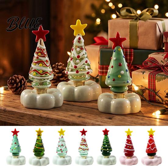 Handmade Glass Crafts Christmas Tree Ornament with Star Top And Colorful Bead Details Handcrafted Holiday Table Decor Desktop Rotating Figurine