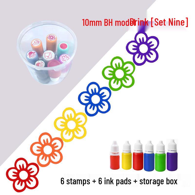 Children's Reward Stamp Set: Cartoon Teacher Small Red Flower Stamps for Kindergarten and Primary School