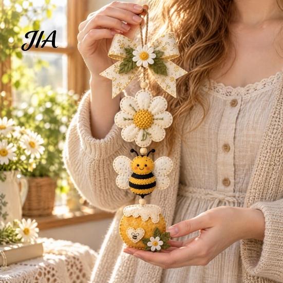 Festive Ornament Craft DIY Patchwork Hanging Decor Kit, Fabric Art Santa Stress Relief Handicraft Bird Flower Sewing Kit for Adults, Handmade Holiday